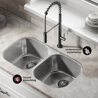 Toulouse 32 x 18 Stainless Steel, Dual Basin, Under-Mount Kitchen Sink