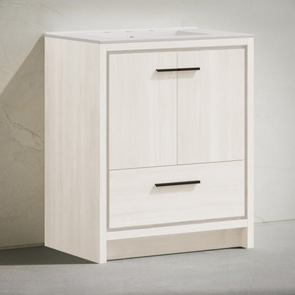 Virage 30" Freestanding Bathroom Vanity in White Oak with Widespread Sink Top