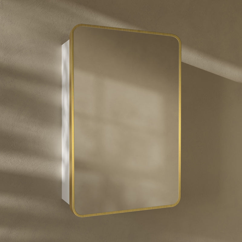 Pierre 20 x 30 Rectangle Recessed/Wall Mount Medicine Cabinet with Mirror in Brushed Gold