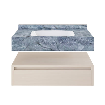 Avancer 36" Wall-Mounted Bathroom Vanity in White Oak with Blue Celeste Sink Top