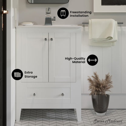 Cannes 24" Freestanding Bathroom Vanity in White with Sink Top