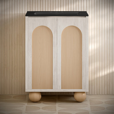 Plaisir II 24" Freestanding Bathroom Vanity in White Oak with Black 3-Hole Centerset Sink Top