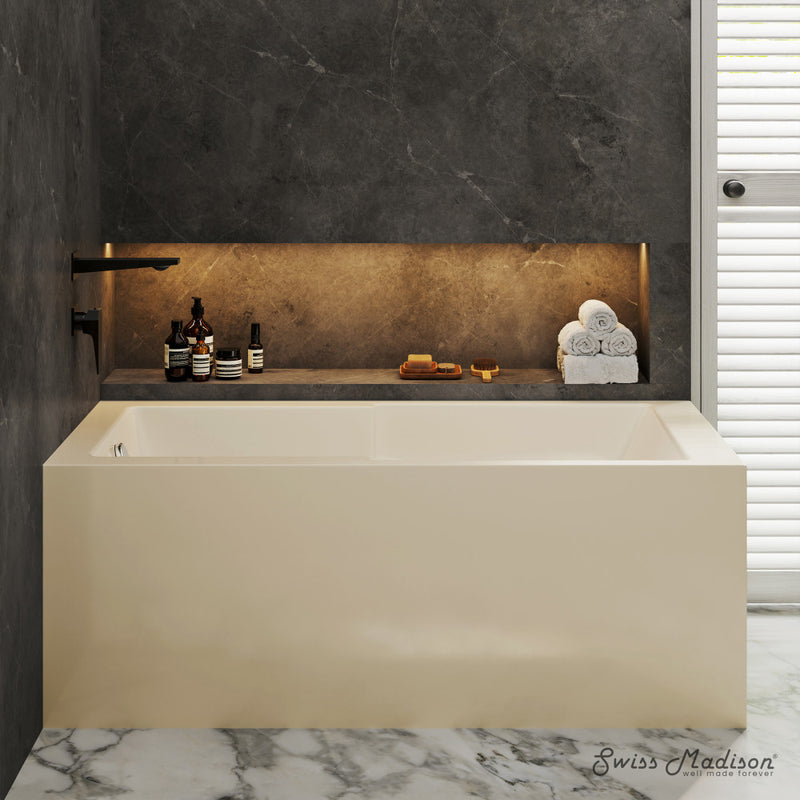 Voltaire 60 x 32 Left Drain Soaking Alcove Corner Apron Bathtub in Glossy Bisque