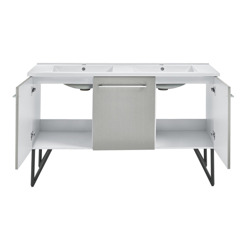 Annecy 60" Freestanding Bathroom Vanity in Gray with Sink Top