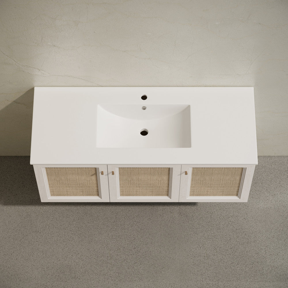 Classe 48" Wall-Mounted Bathroom Vanity in White Oak with Single Faucet Hole Vanity Top