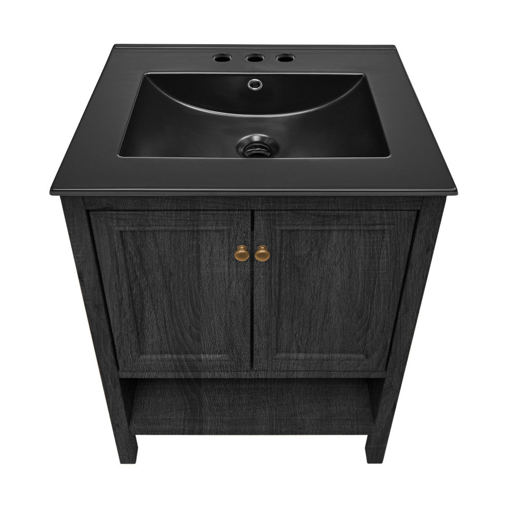 Chateau 24" Freestanding Bathroom Vanity in Black Oak with Black 3-Hole Centerset Sink Top