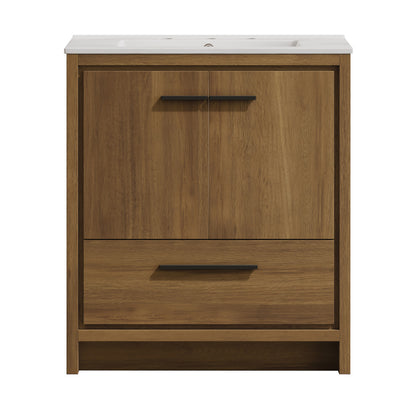 Virage 30" Freestanding Bathroom Vanity in Brown Oak with 3-Hole Widespread Sink Top