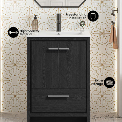 Virage 24" Freestanding Bathroom Vanity in Black Oak with Sink Top
