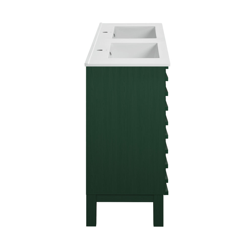 Cascade 48" Freestanding Bathroom Vanity in Green Oak with Double Basin Sink Top