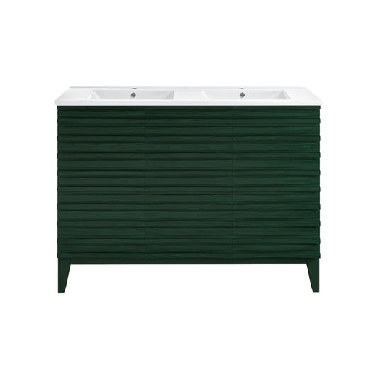 Cascade 48" Freestanding Bathroom Vanity in Green Oak with Double Basin Sink Top