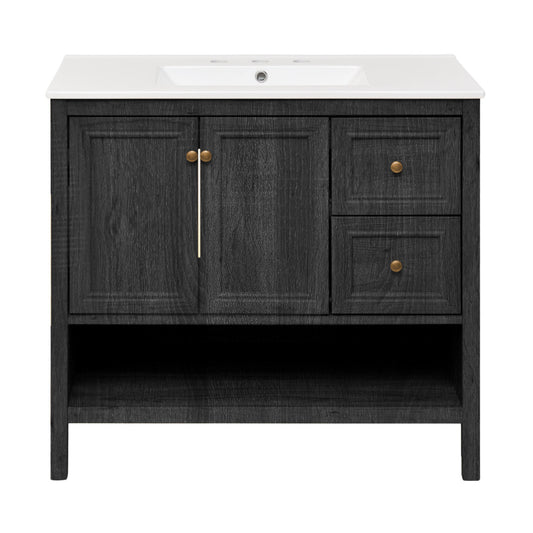 Chateau 36" Freestanding Bathroom Vanity in Black Oak with 3-Hole Widespread Sink Top