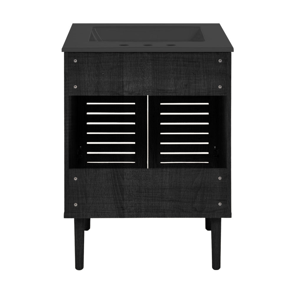Bron 24" Freestanding Bathroom Vanity in Black Oak with Black 3-Hole Widespread Sink Top