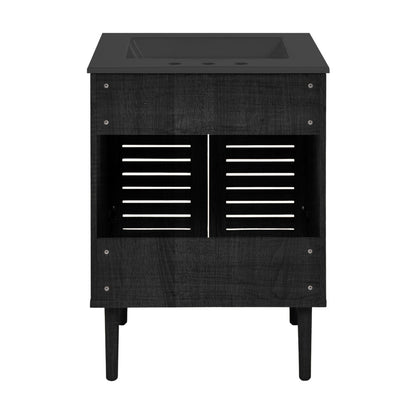 Bron 24" Freestanding Bathroom Vanity in Black Oak with Black 3-Hole Widespread Sink Top