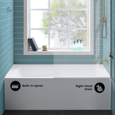 Voltaire 54 x 30 Skirted Right Drain Soaking Apron Bathtub in Glossy White with Integrated Overflow and Armrest, Drain Included
