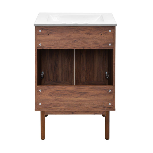 Classe 24" Freestanding Bathroom Vanity in Brown Oak with 3-Hole Centerset Sink Top