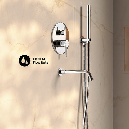 Ivy 1.8 GPM Wall Mount Fixed Shower Head with Hand Sprayer and Tub Filler in Polished Chrome, Valve Included