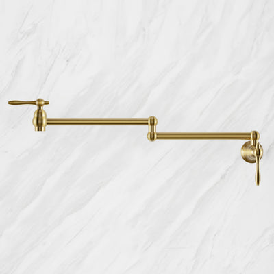 Plaisir Retractable Wall Mount Pot Filler Faucet in Brushed Gold