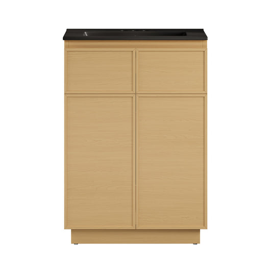 St. Tropez 24" Freestanding Bathroom Vanity in Natural Oak with Black 3-Hole Centerset Sink Top