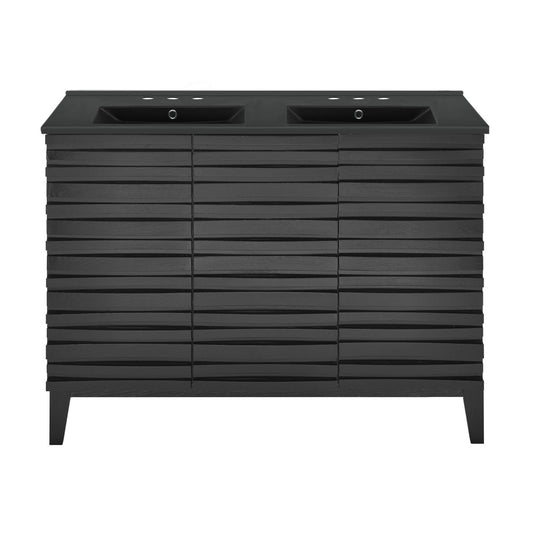 Cascade 48 in. Black Oak, Double Basin Bathroom Vanity With Black, 3-Hole Centerset Ceramic Sink Top