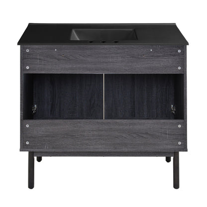 Classe 36" Freestanding Bathroom Vanity in Black Oak with Black 3-Hole Widespread Sink Top