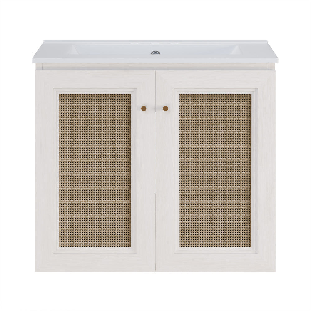 Classe 24" Wall-Mounted Bathroom Vanity in White Oak with Centerset Faucet Holes Vanity Top