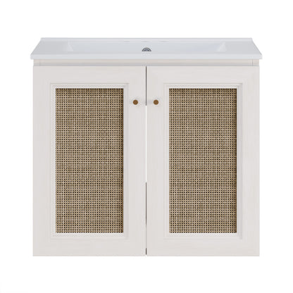 Classe 24" Wall-Mounted Bathroom Vanity in White Oak with Centerset Faucet Holes Vanity Top