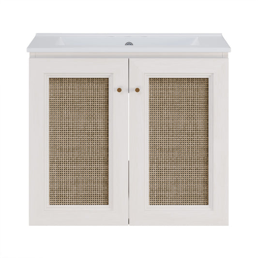 Classe 24" Wall-Mounted Bathroom Vanity in White Oak with Centerset Faucet Holes Vanity Top