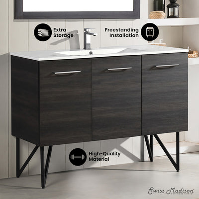 Annecy 48" Freestanding Bathroom Vanity in Black Walnut with Sink Top