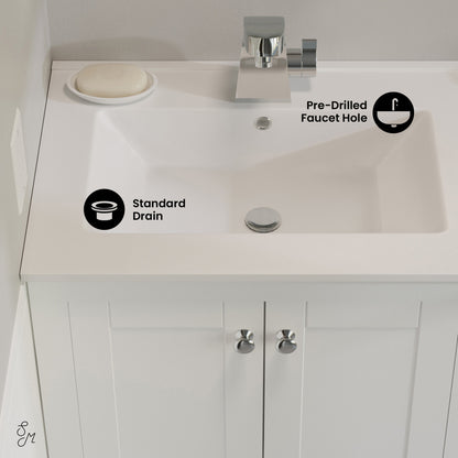 Cannes 24" Freestanding Bathroom Vanity in White with Sink Top