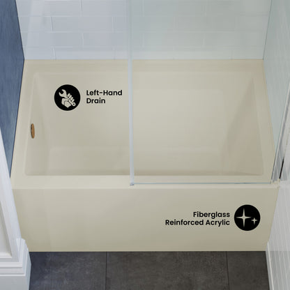 Voltaire 48" x 32" Left-Hand Drain Alcove Bathtub with Apron in Bisque