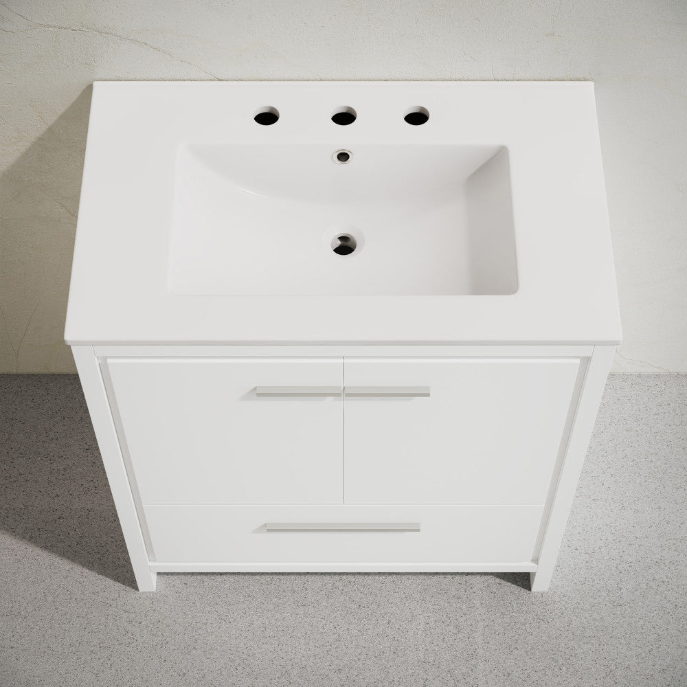Virage 30" Freestanding Bathroom Vanity in White with 3-Hole Widespread Sink Top