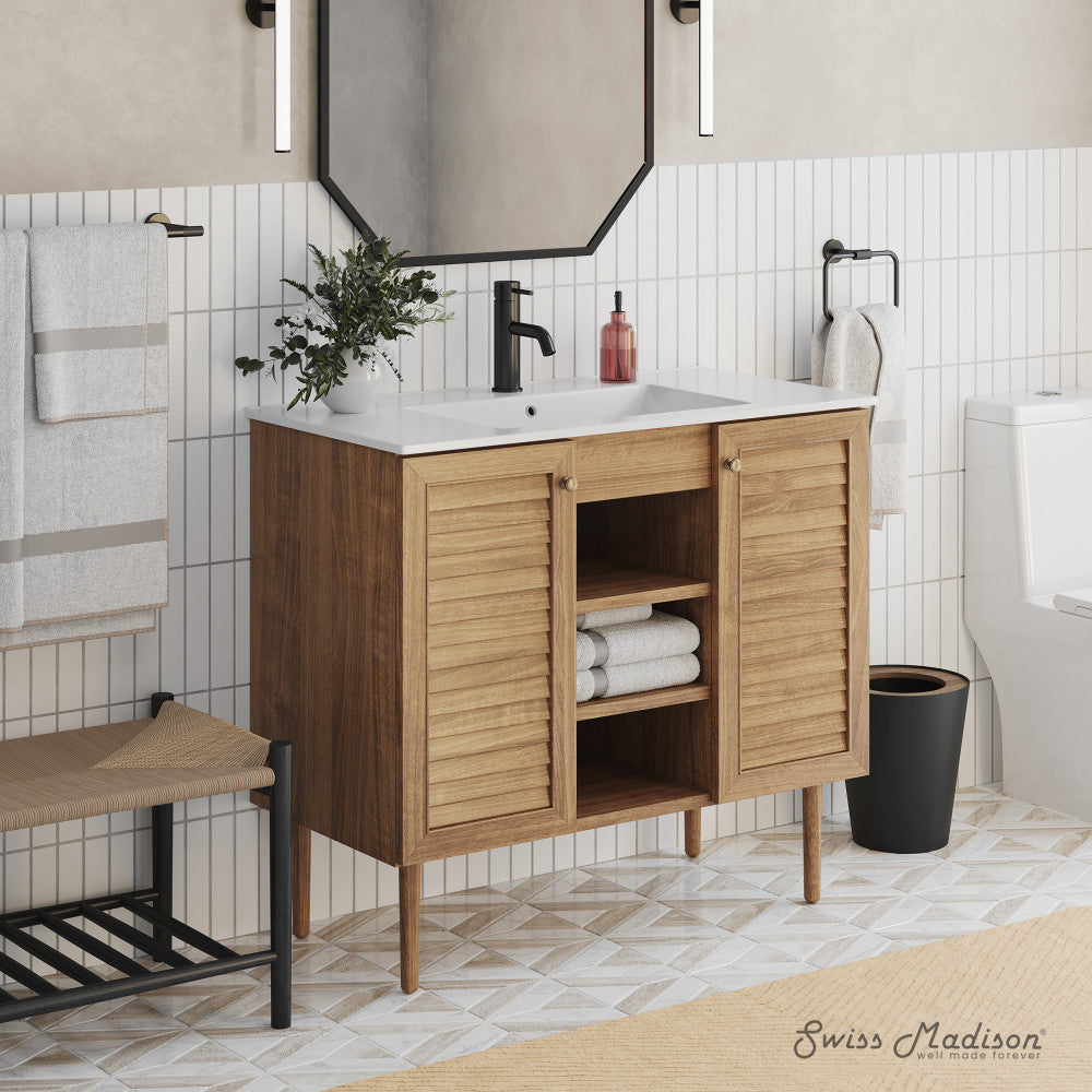 Bron 36" Freestanding Bathroom Vanity in Golden Oak with Sink Top