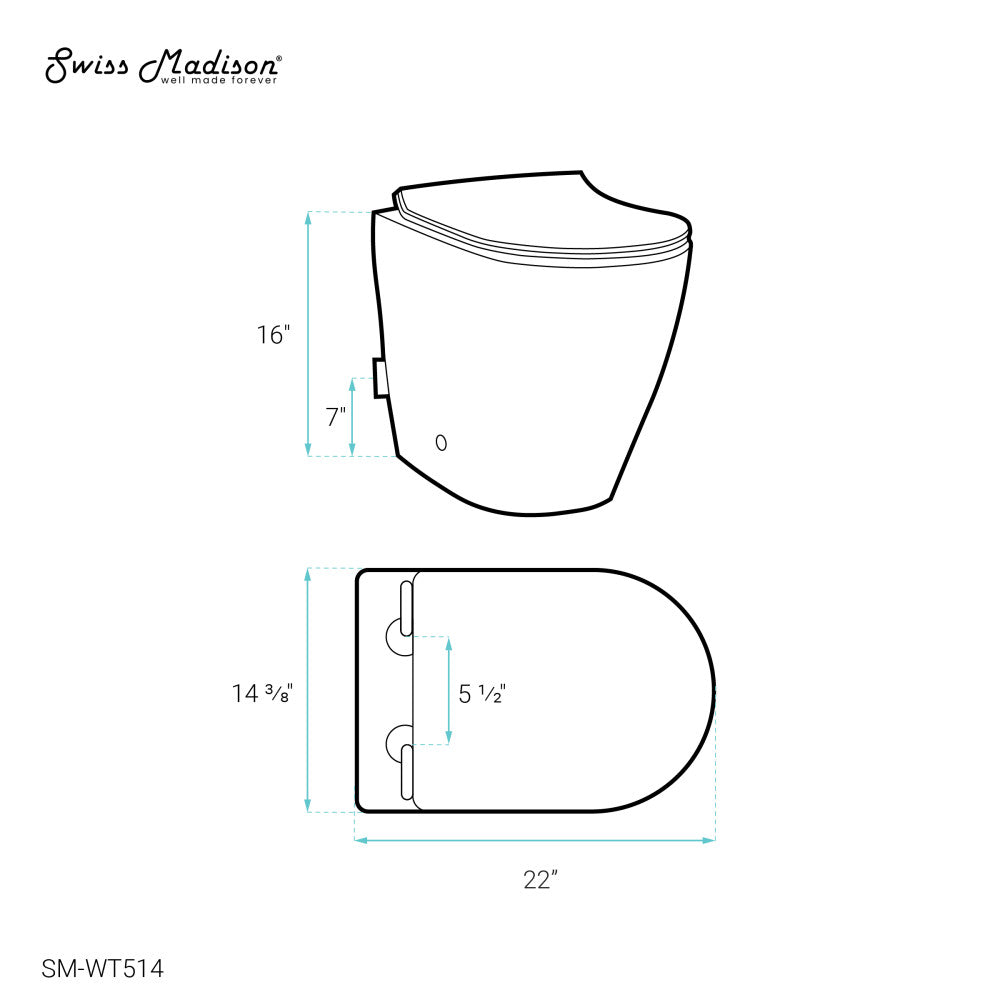 Elongated back-to-wall toilet bowl in glossy white, concealed tank, compact design.