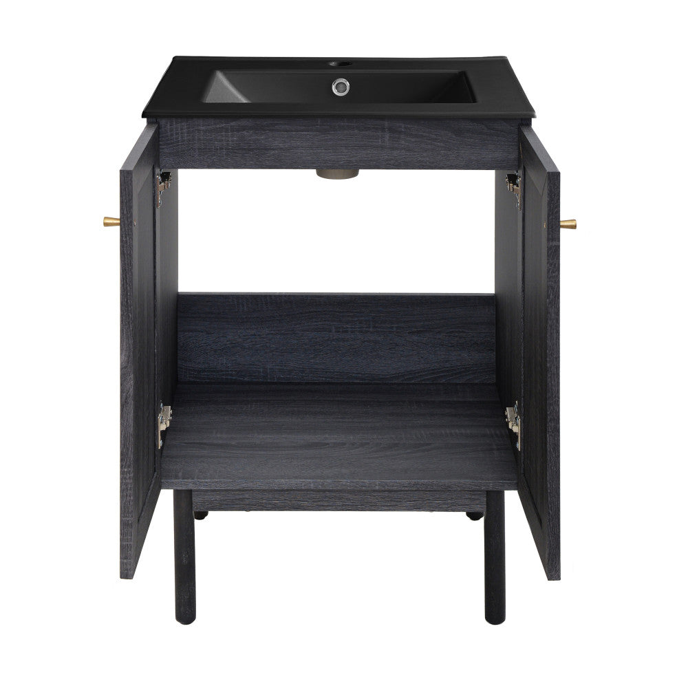 Classe 24" Freestanding Bathroom Vanity in Black Oak with Black Sink Top