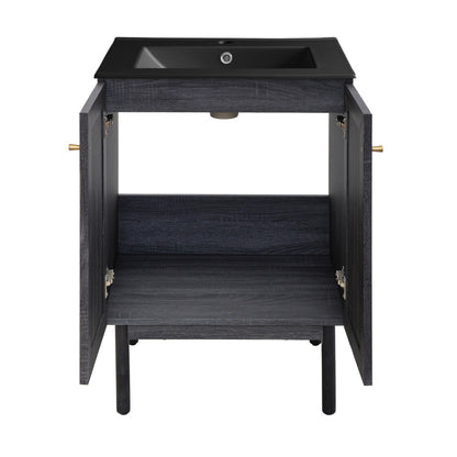 Classe 24" Freestanding Bathroom Vanity in Black Oak with Black Sink Top