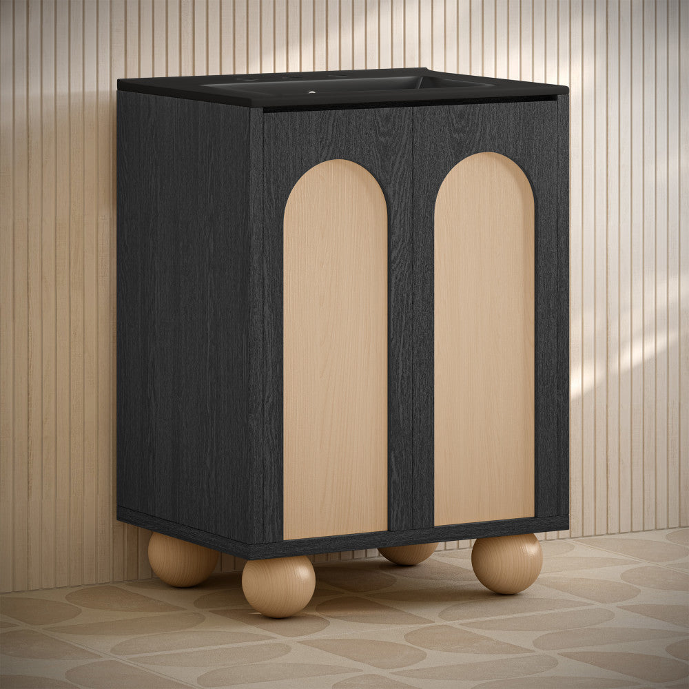 Plaisir II 24" Freestanding Bathroom Vanity in Black Oak with Black 3-Hole Widespread Sink Top