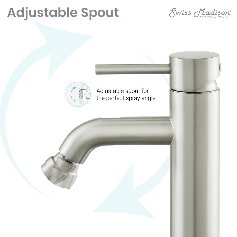 Single-handle bidet faucet in nickel with adjustable spout for spray angle.
