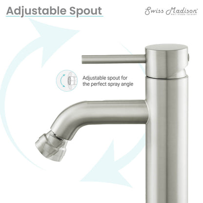 Single-handle bidet faucet in nickel with adjustable spout for spray angle.