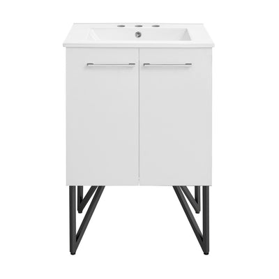 Annecy 24 in. White Bathroom Vanity With White, 3-Hole Ceramic Sink Top
