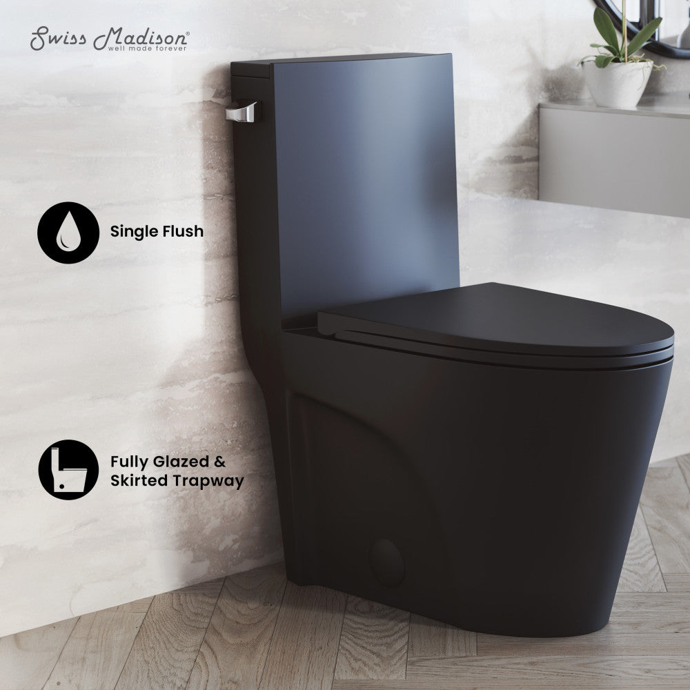 St. Tropez One-Piece 14" Rough-in 1.28 GPF Left Flush Elongated Toilet in Matte Black