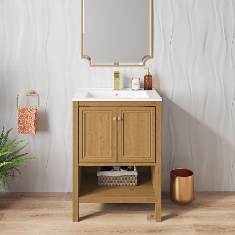 Chateau 24" Freestanding Bathroom Vanity in Golden Oak with Sink Top