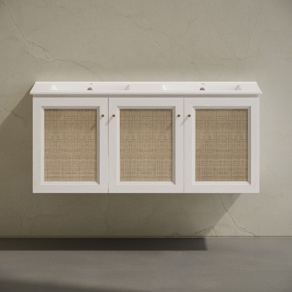 Classe 48" Wall-Mounted Bathroom Vanity in White Oak with Double Basin Vanity Top