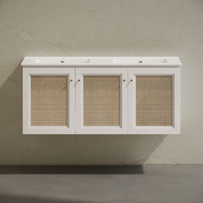 Classe 48" Wall-Mounted Bathroom Vanity in White Oak with Double Basin Vanity Top