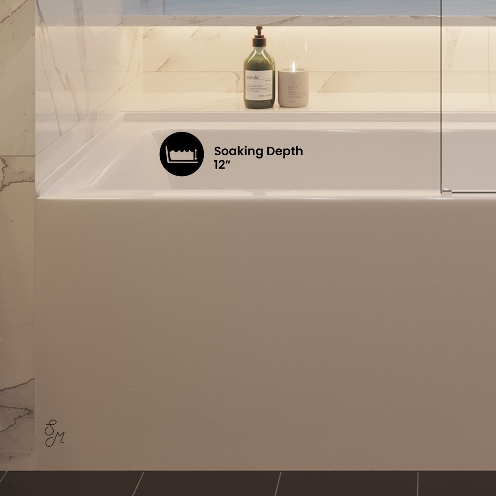 Voltaire 60" x 30" Right Drain Skirted Soaking Bathtub with Apron ADA Height in Glossy White (10 - Pack)