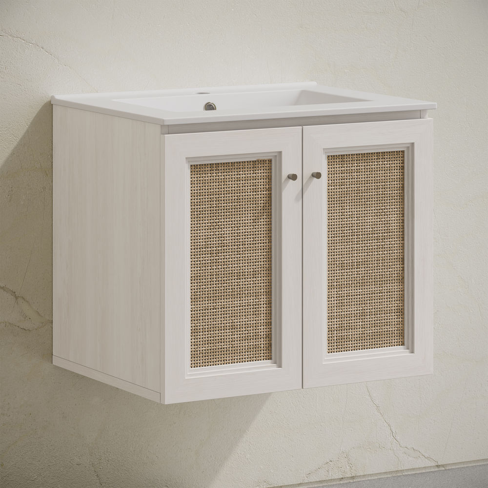 Classe 24" Wall-Mounted Bathroom Vanity in White Oak with Single Faucet Hole Vanity Top