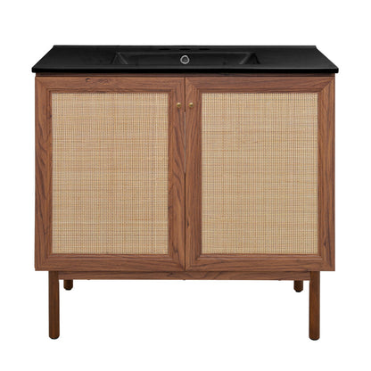 Classe 36" Freestanding Bathroom Vanity in Brown Oak with Black 3-Hole Widespread Sink Top