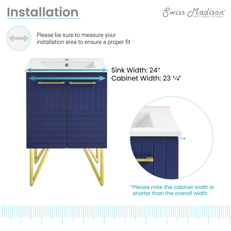 Annecy 24" Freestanding Bathroom Vanity in Granger Blue with Sink Top