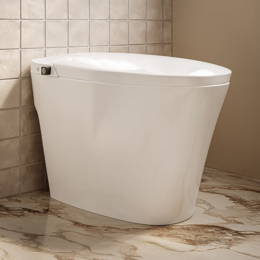 Hugo H Power Flush Tankless Toilet 7" Back Outlet 1 GPF Non-Electric Toilet with Integrated Tank and Manual Bidet in Glossy White