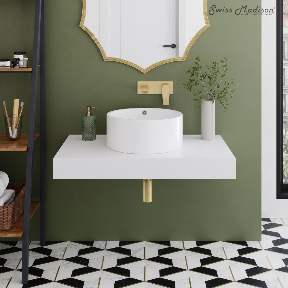 Monaco 36" Floating Bathroom Shelf with Vessel Sink in Glossy White