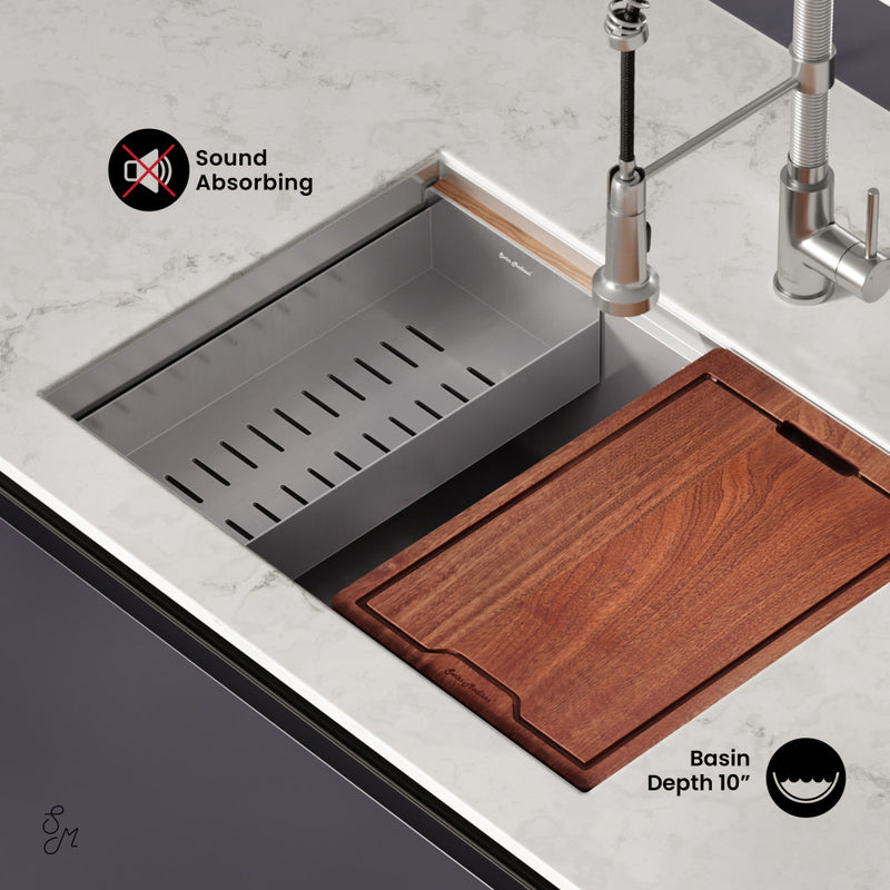 Rivage 27 x 19 Single Basin Undermount Kitchen Workstation Sink